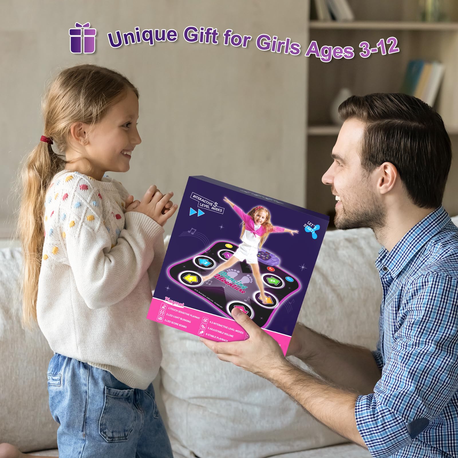 Girl playing with Flooyes music dance game mat