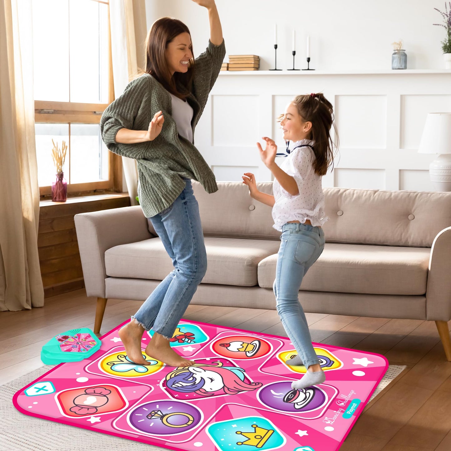 Pink electronic dance pad for kids with unicorn graphic