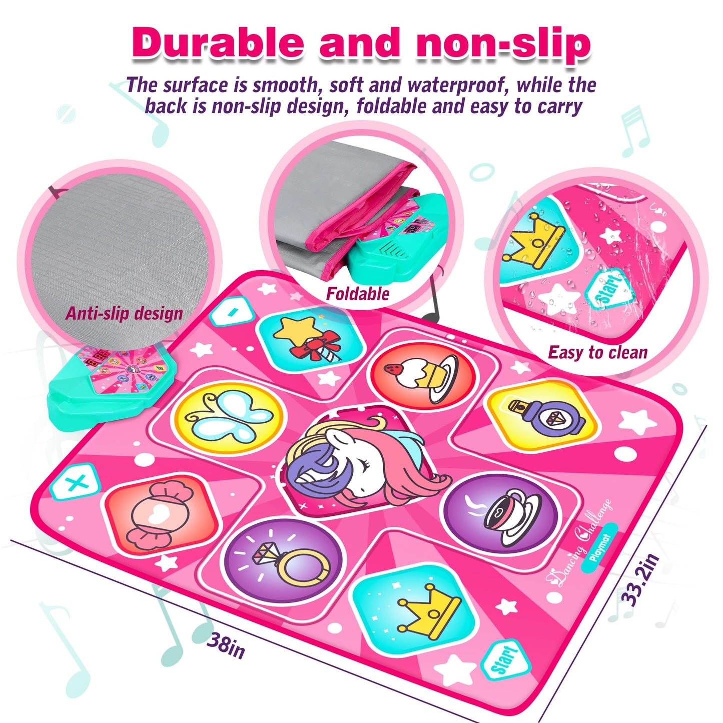 Child jumping on a foldable rhythm step play mat