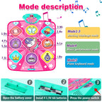 Close up of unicorn dance mat control buttons and game modes