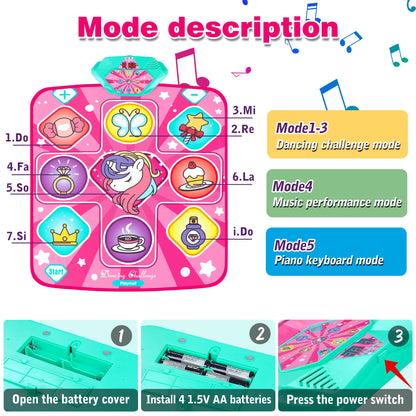 Close up of unicorn dance mat control buttons and game modes