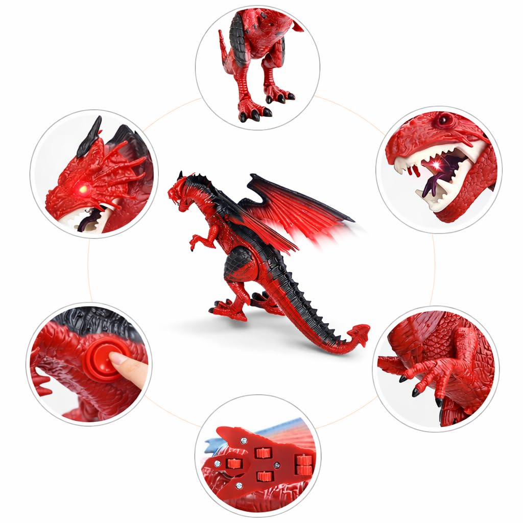 Liberty Imports robotic fire dragon showing its large flapping wings expanded for flight