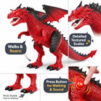 Liberty Imports Dino Planet dragon figure highlighting the glowing red LED eyes and open mouth