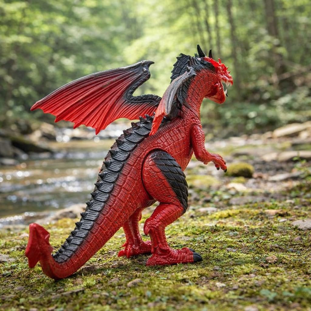 Liberty Imports walking fire dragon packaged in its vibrant branded collectible gift box