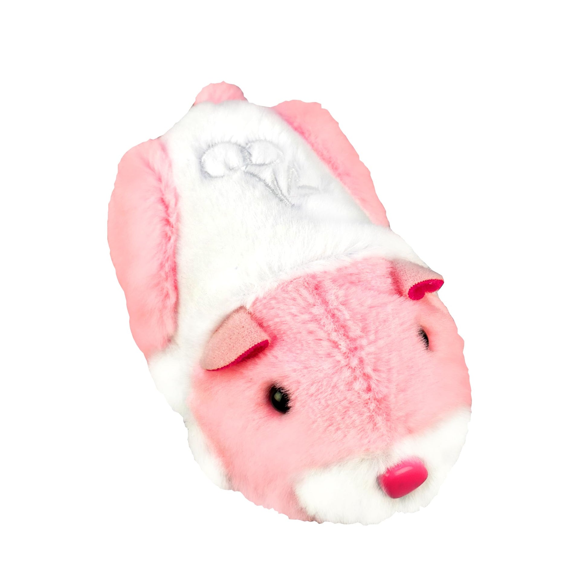 Quilted carrying case for electronic toy featuring embroidered details and a bright pink bow accent