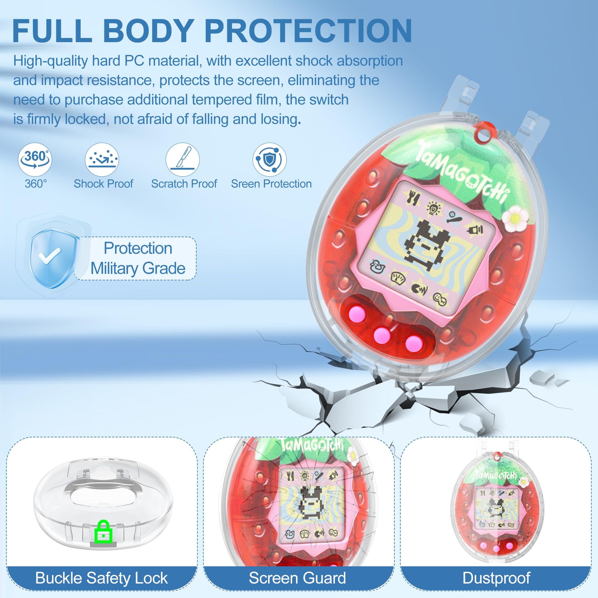 SGHLDE protective storage accessory for Tamagotchi showing full button accessibility and precise screen cutouts