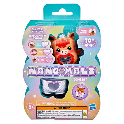 Nano-Mals electronic pet cow toy showing white tuxedo outfit attachment being snapped on
