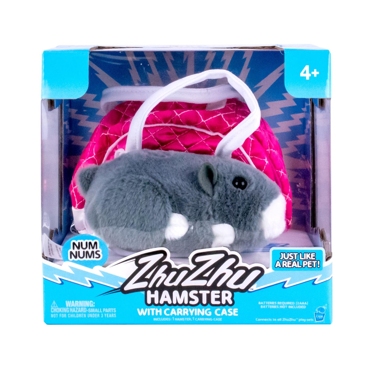 NumNums grey and white interactive electronic hamster close up view