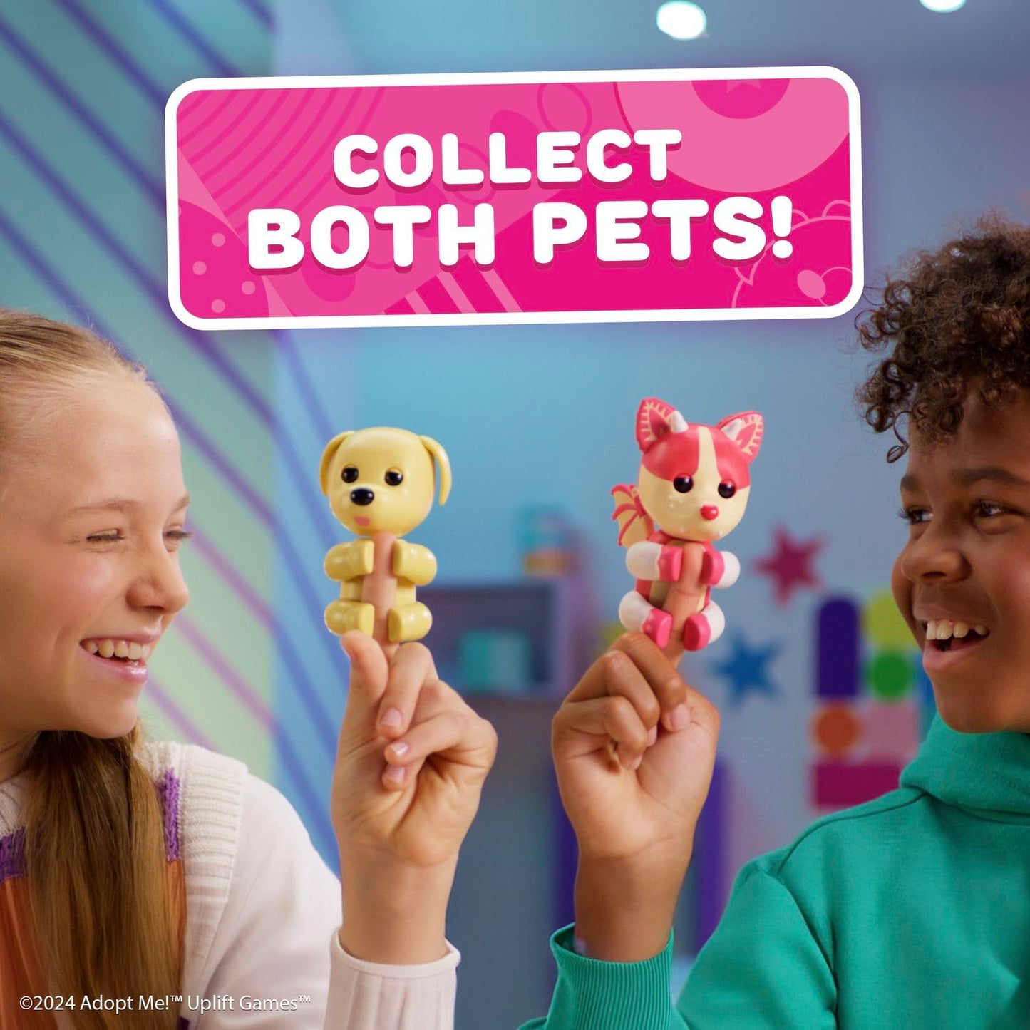 Fingerlings electronic pets being held to demonstrate compact portable size for children