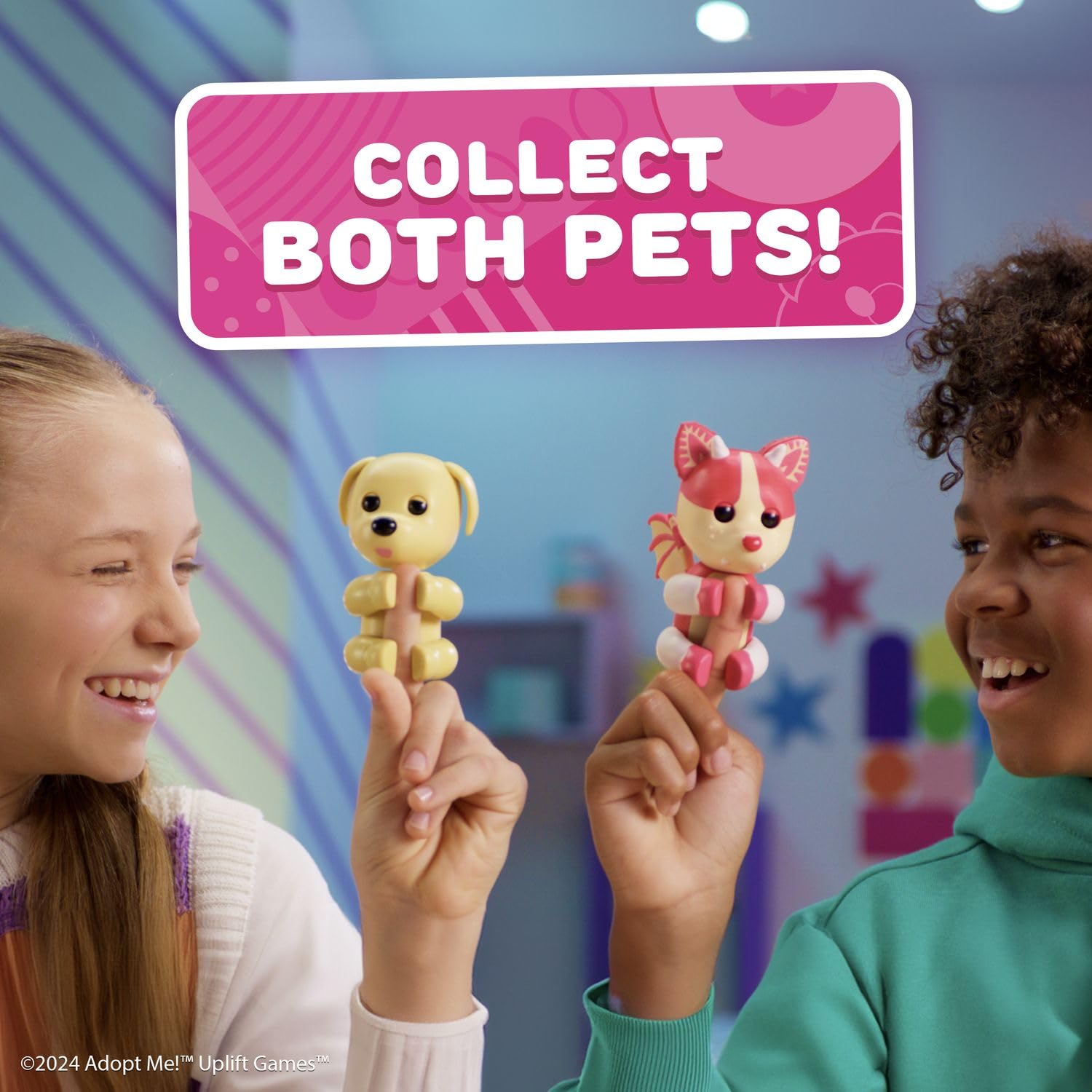 Fingerlings electronic pets being held to demonstrate compact portable size for children