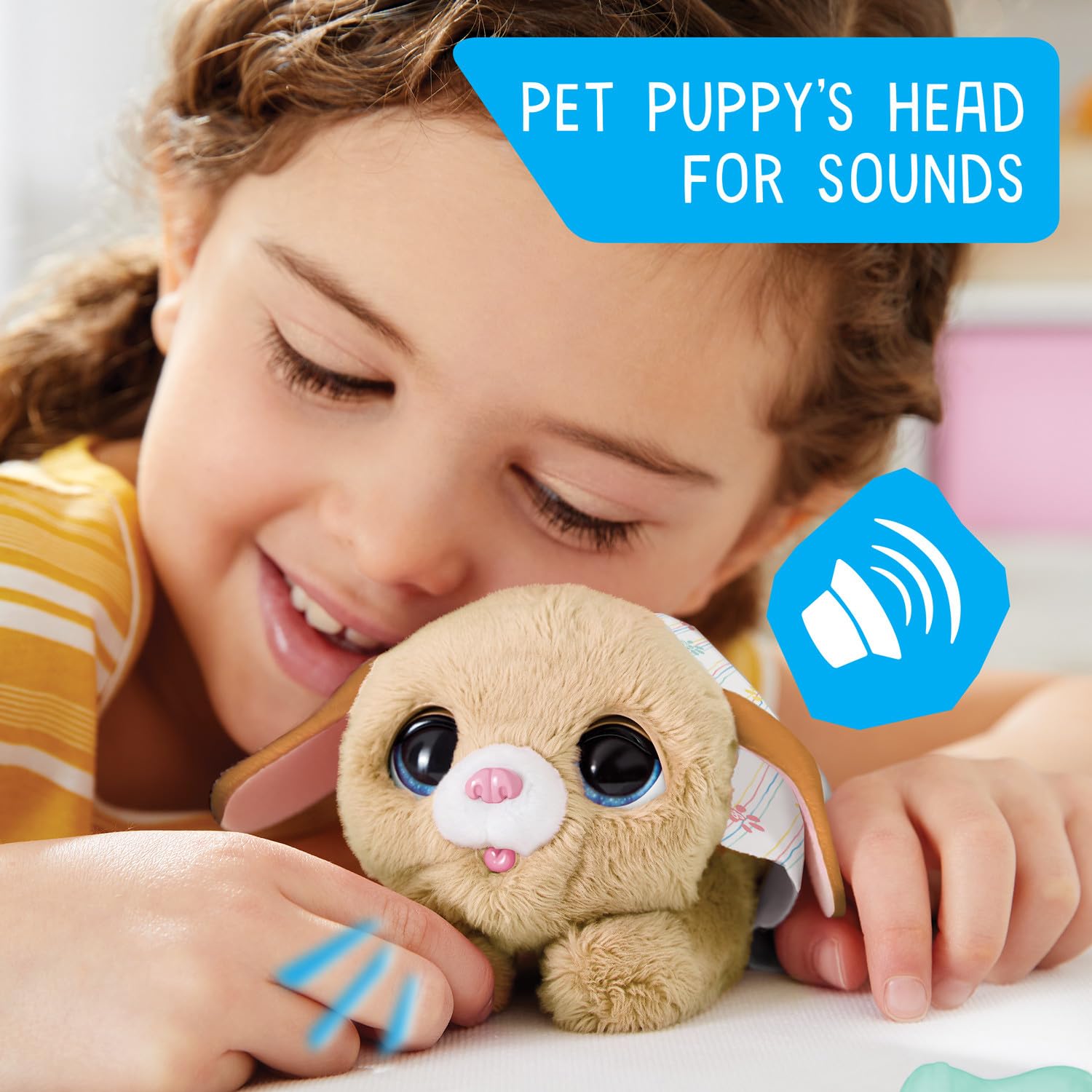 Close up view of the packaging for the USA imported FurReal Friends electronic puppy pet.