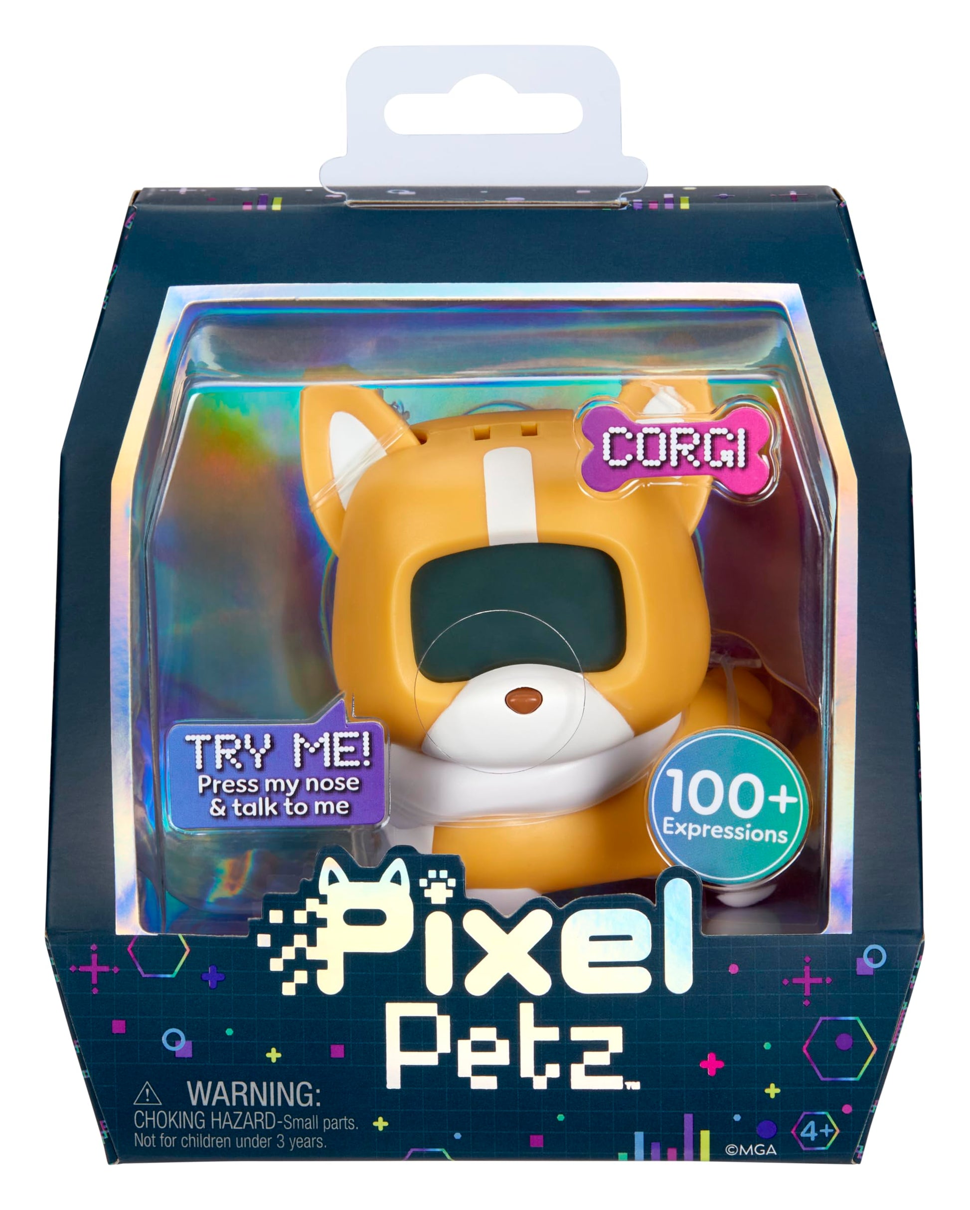 Pixel Petz electronic corgi dog showing happy pixel eye expressions.
