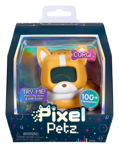 Pixel Petz electronic corgi dog showing happy pixel eye expressions.