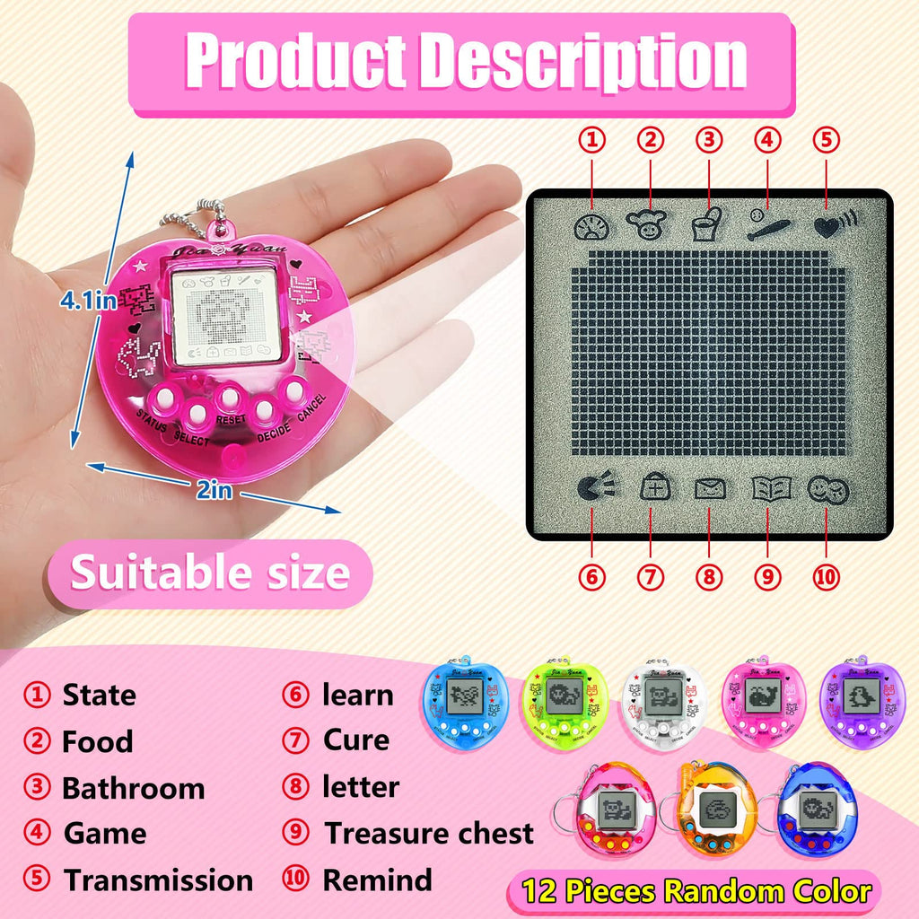 Sosation 90s handheld digital pet game machines in 4 different translucent colors