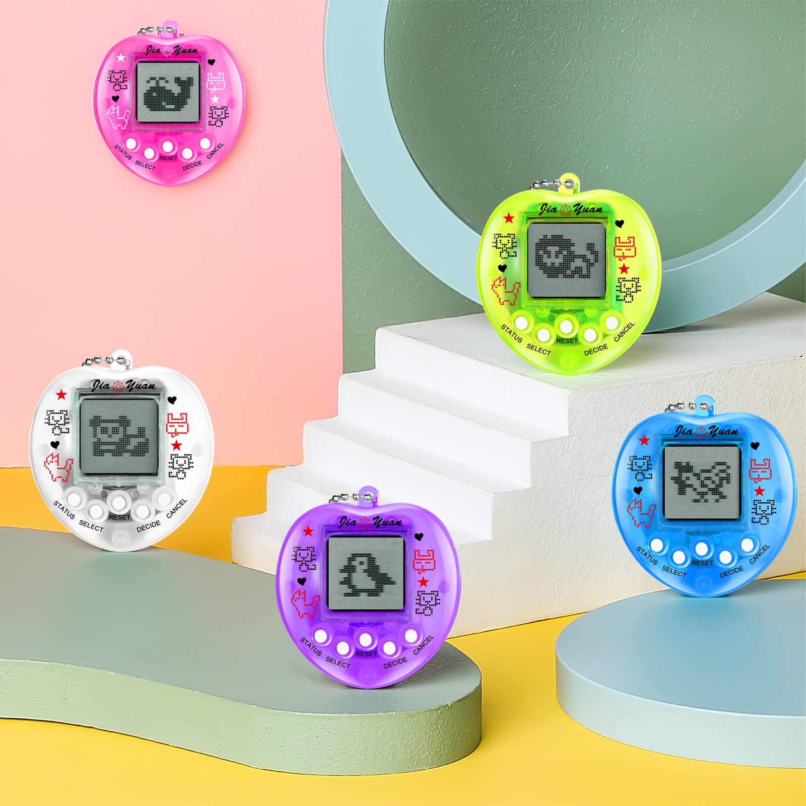 Sosation nostalgia themed virtual pet simulation game machines held in hand to showcase miniature size