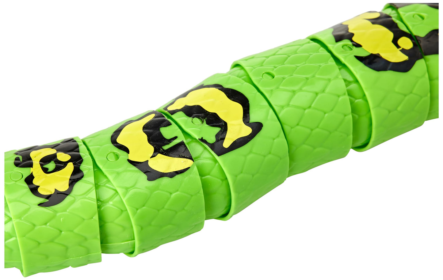 Close up view of the 31 inch giant prank snake toy showcasing moving eyes and flicking tongue