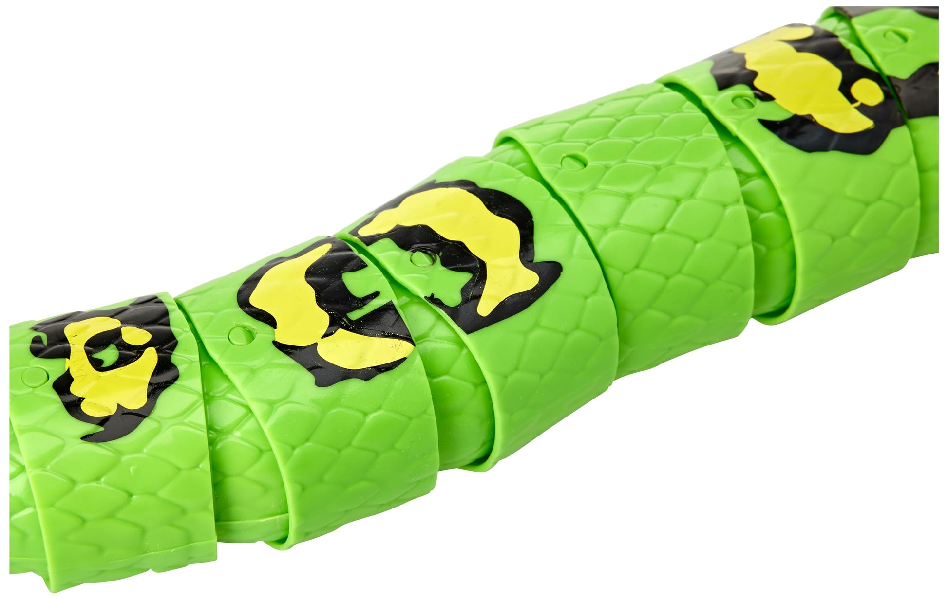 Close up view of the 31 inch giant prank snake toy showcasing moving eyes and flicking tongue