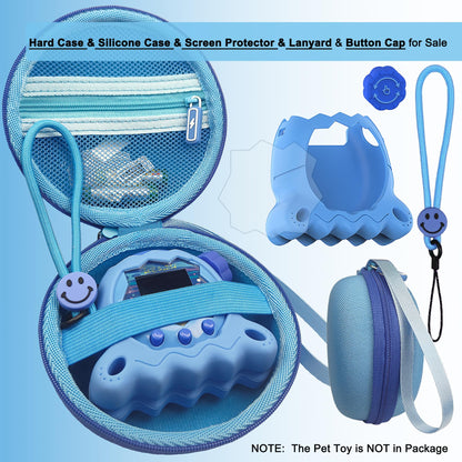 Close up view of the blue stand up silicone skin with feet designed for virtual digital pets.