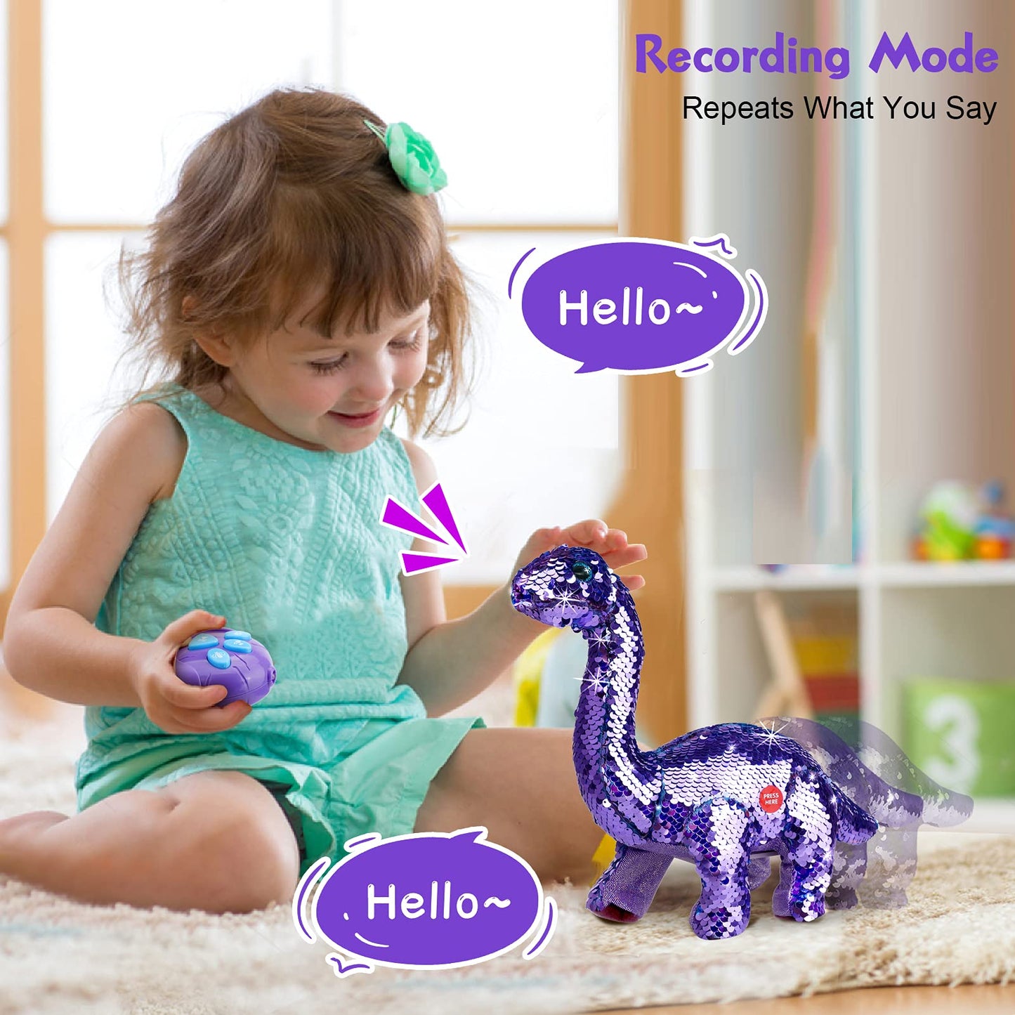 Koonie interactive dinosaur toy with paw shaped infrared remote control unit