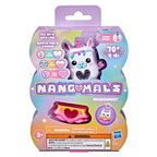 Nano Mals interactive pocket sized white unicorn pet with textured snap on outfit attached to a backpack clip