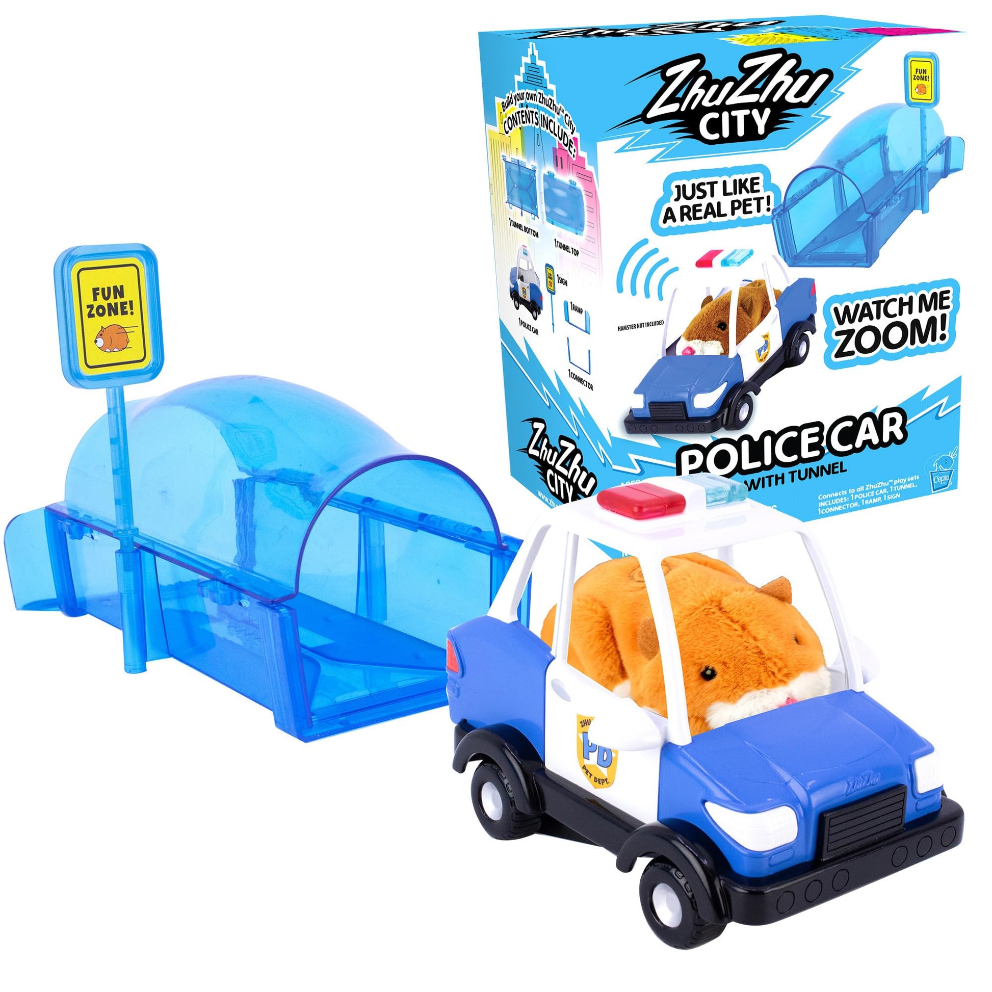 Officer Squiggles interactive pet hamster inside the driver seat of the patrol car