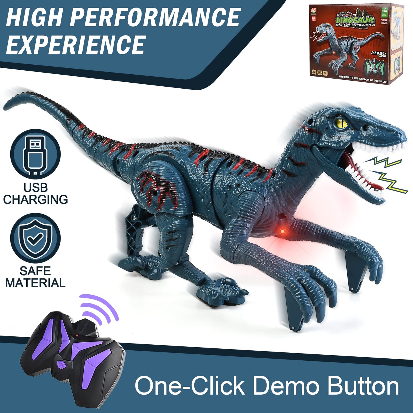 Close-up view of the head and jaws of the DibyAgl remote control Velociraptor illustrating the lifelike roaring mouth.