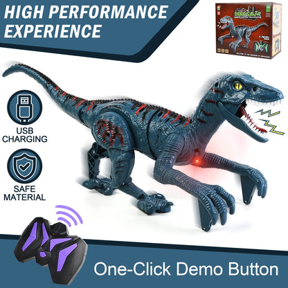 Close-up view of the head and jaws of the DibyAgl remote control Velociraptor illustrating the lifelike roaring mouth.
