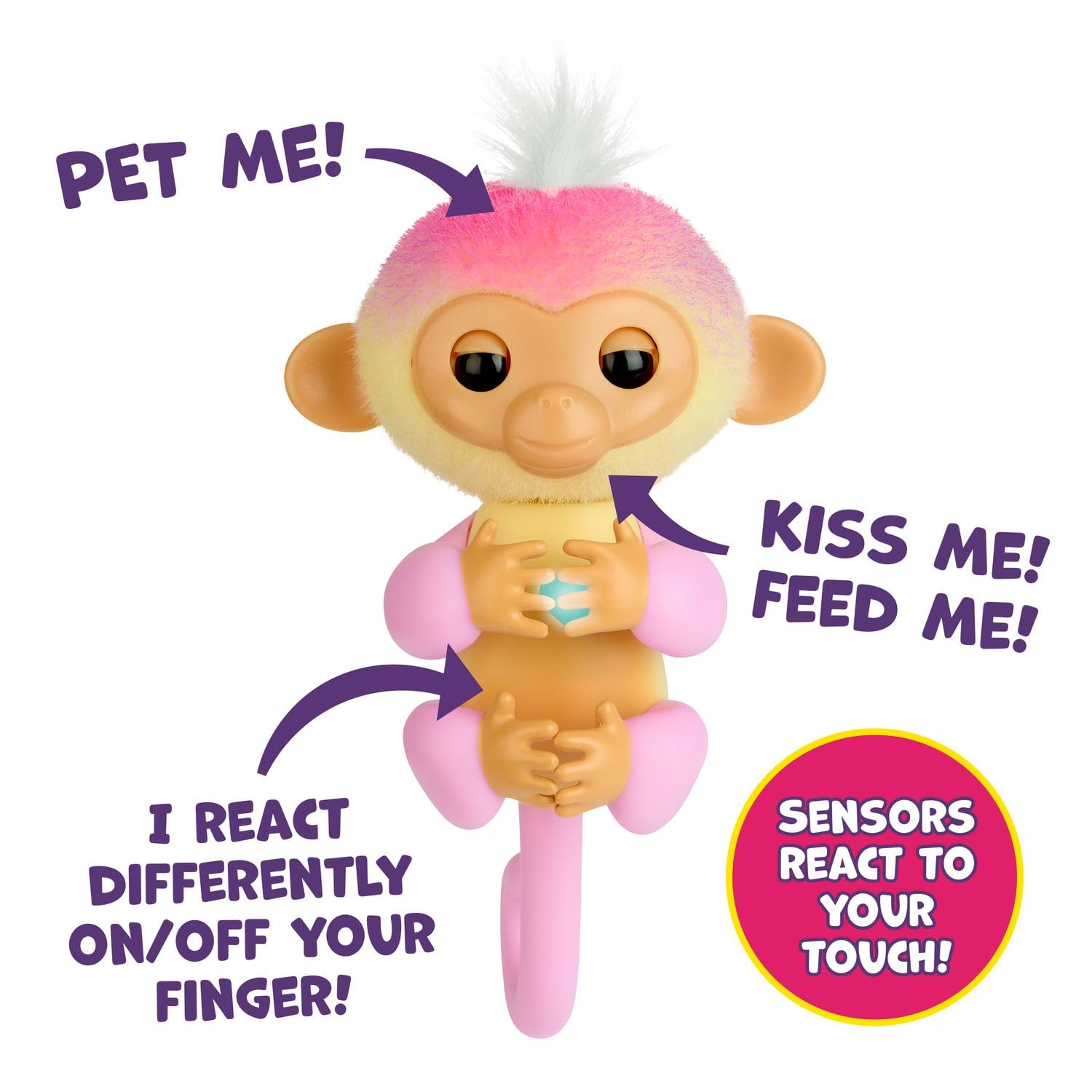 Fingerlings interactive baby axolotl packaging box showing product features and age five rating