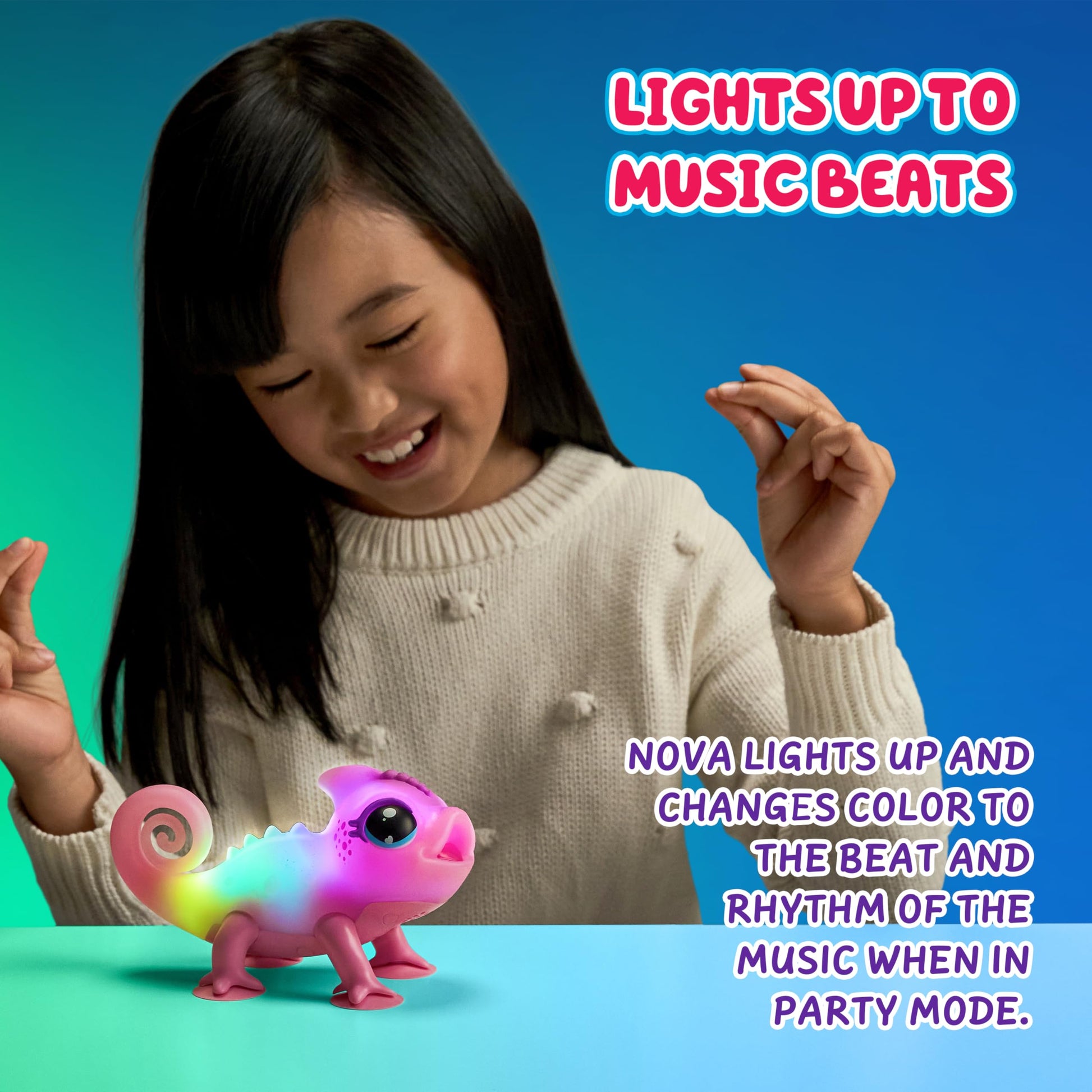 Little Live Pets Nova the Li'l Chameleon close up view highlighting the soft skin texture and light up beat detection feature