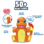 Interactive Charmander toy displaying the touch sensor on the forehead and microphone on the belly.