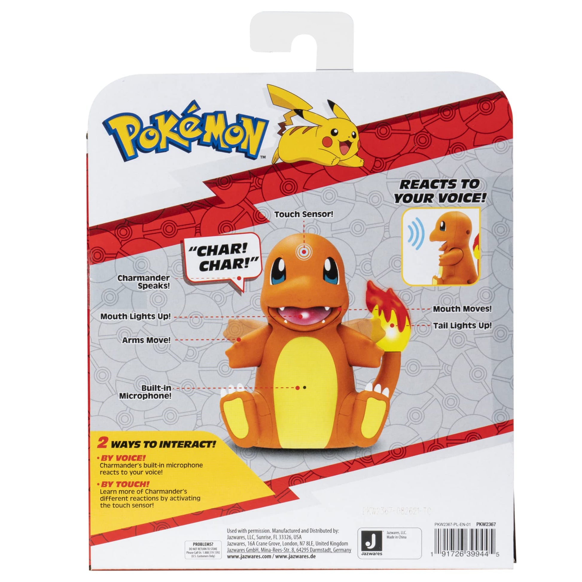 Bottom view of the official PokÃ©mon electronic toy showing the battery compartment and power toggle switch.