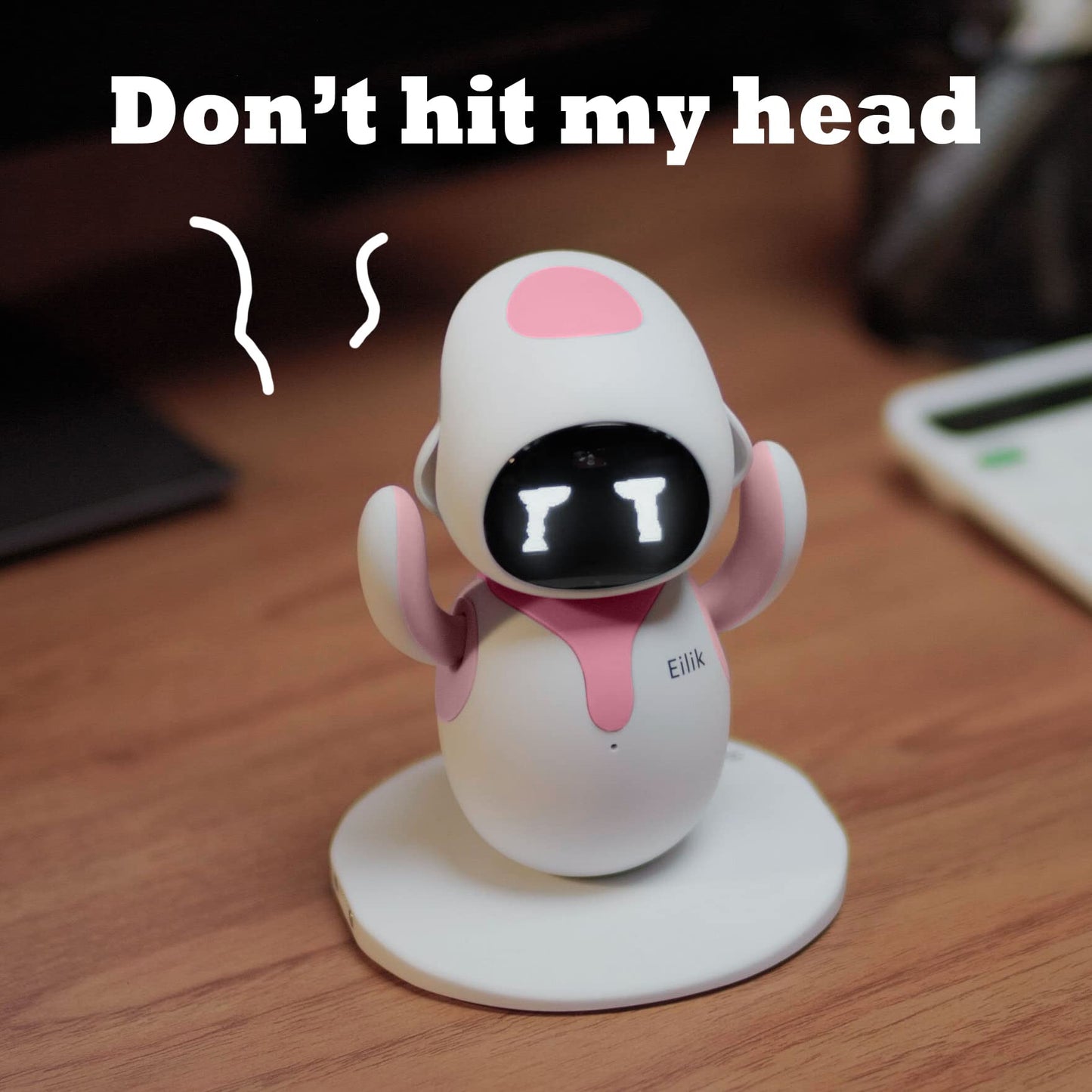 Side profile of the touch sensitive interactive robot showing sensors on the head and back