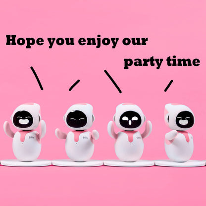 Close up of the micro-LED display screen on the smart pink robot showcasing a happy emotion animation