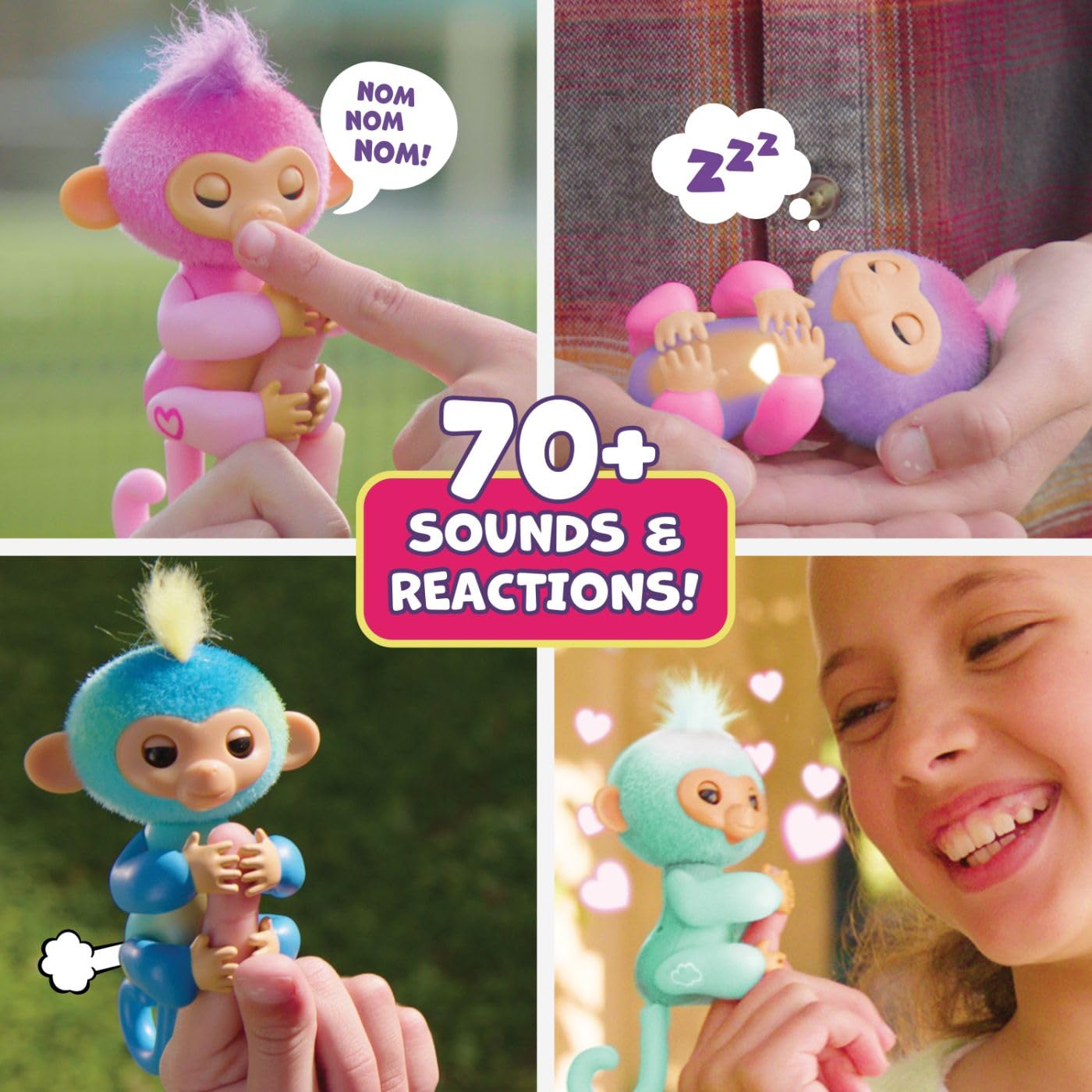 Fingerlings electronic pet toy displaying the soft fuzzy fur on its head