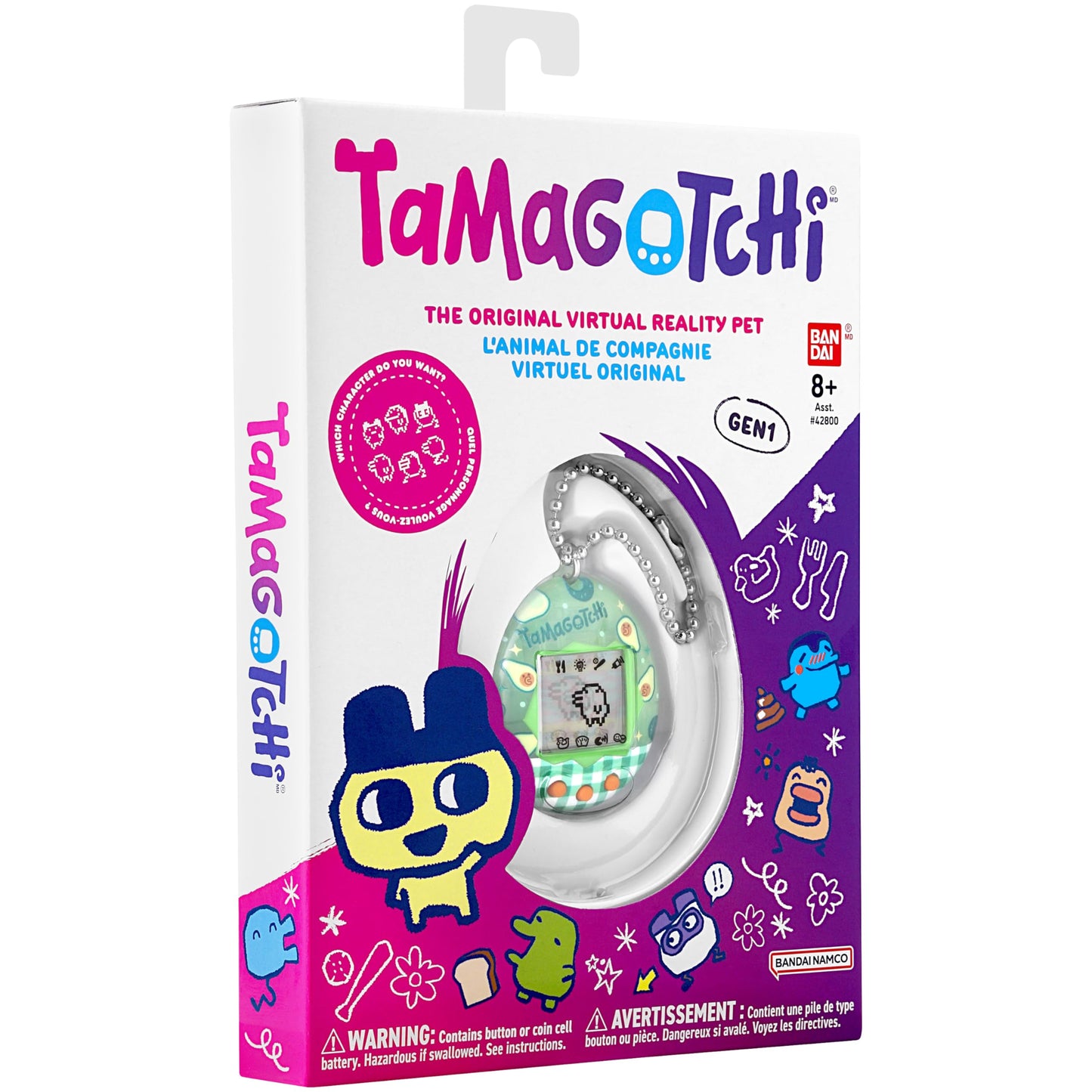 Back view of the Tamagotchi electronic toy illustrating the battery compartment location