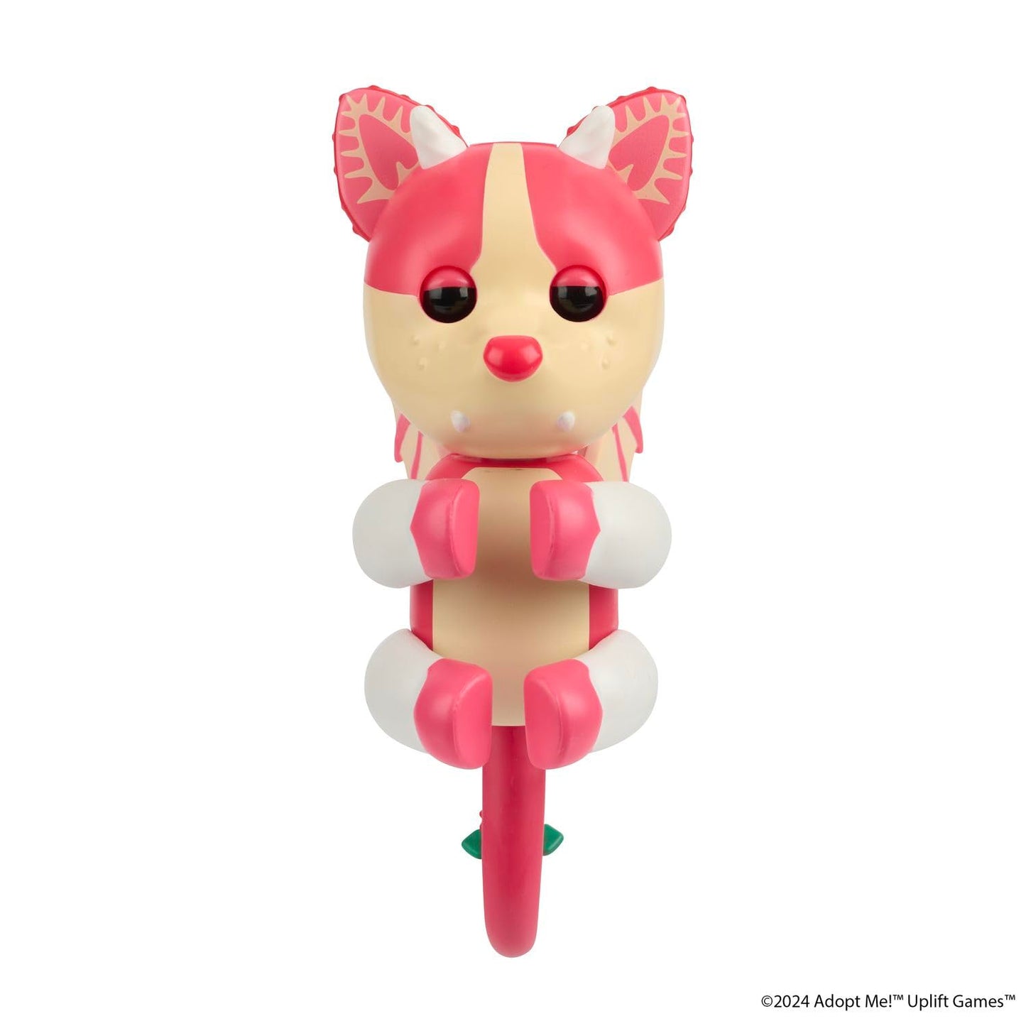 Fingerlings electronic bat dragon toy side view showing detailed pink and white design elements