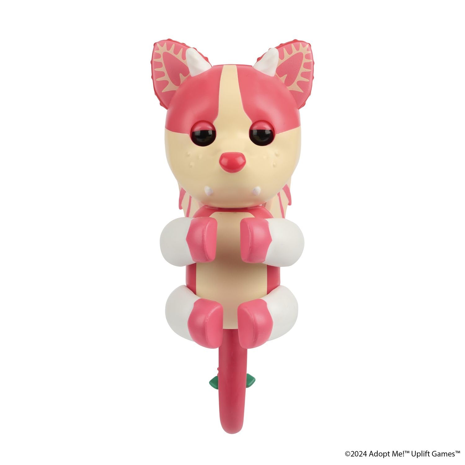 Fingerlings electronic bat dragon toy side view showing detailed pink and white design elements