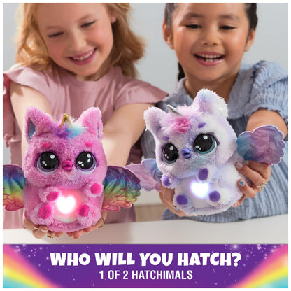 Hatchimals Pufficorn character standing next to its broken egg shell after completing the misting hatch process.