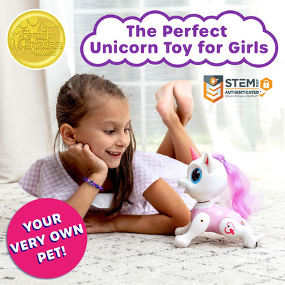 Interactive remote control smart robot unicorn with electronic treats package layout