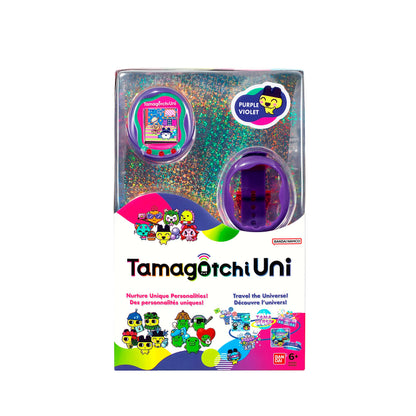 Tamagotchi Uni device displaying the global Tamaverse connection menu on screen