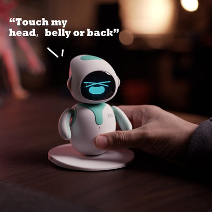 Energize Lab Eilik smart AI pet showing emotional expressions on desktop workspace