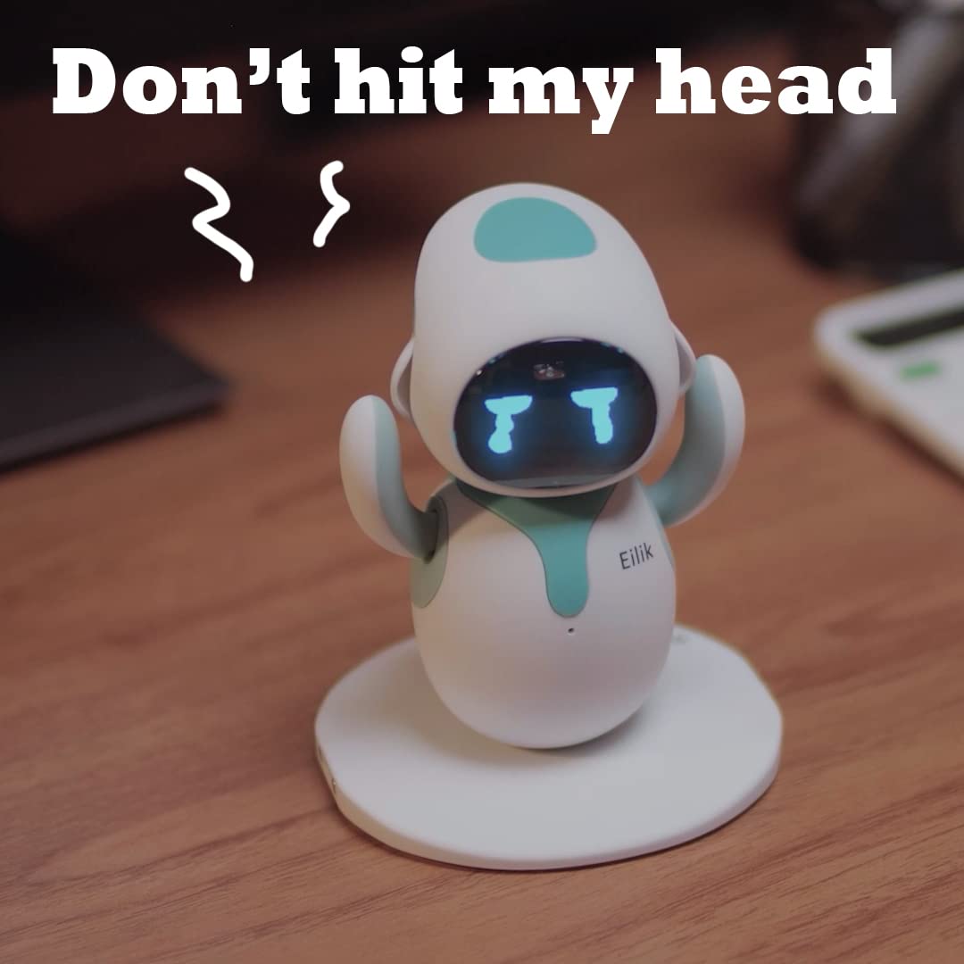 Two Energize Lab Eilik companion robots interacting and playing together side by side