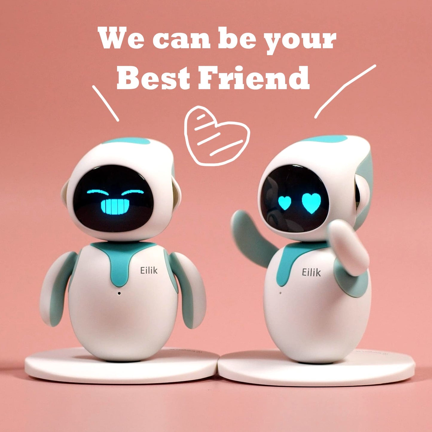 Hand gently touching the head sensor of Energize Lab Eilik companion robot pet