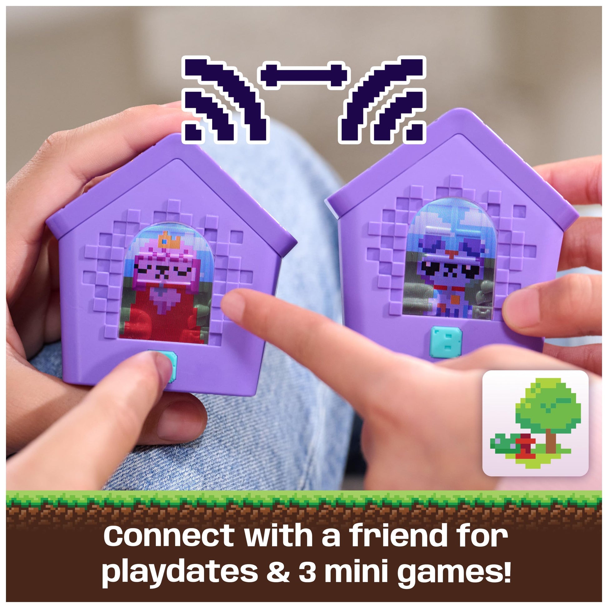Bitzee digital pet open display highlighting the virtual playroom and feeding bowl.
