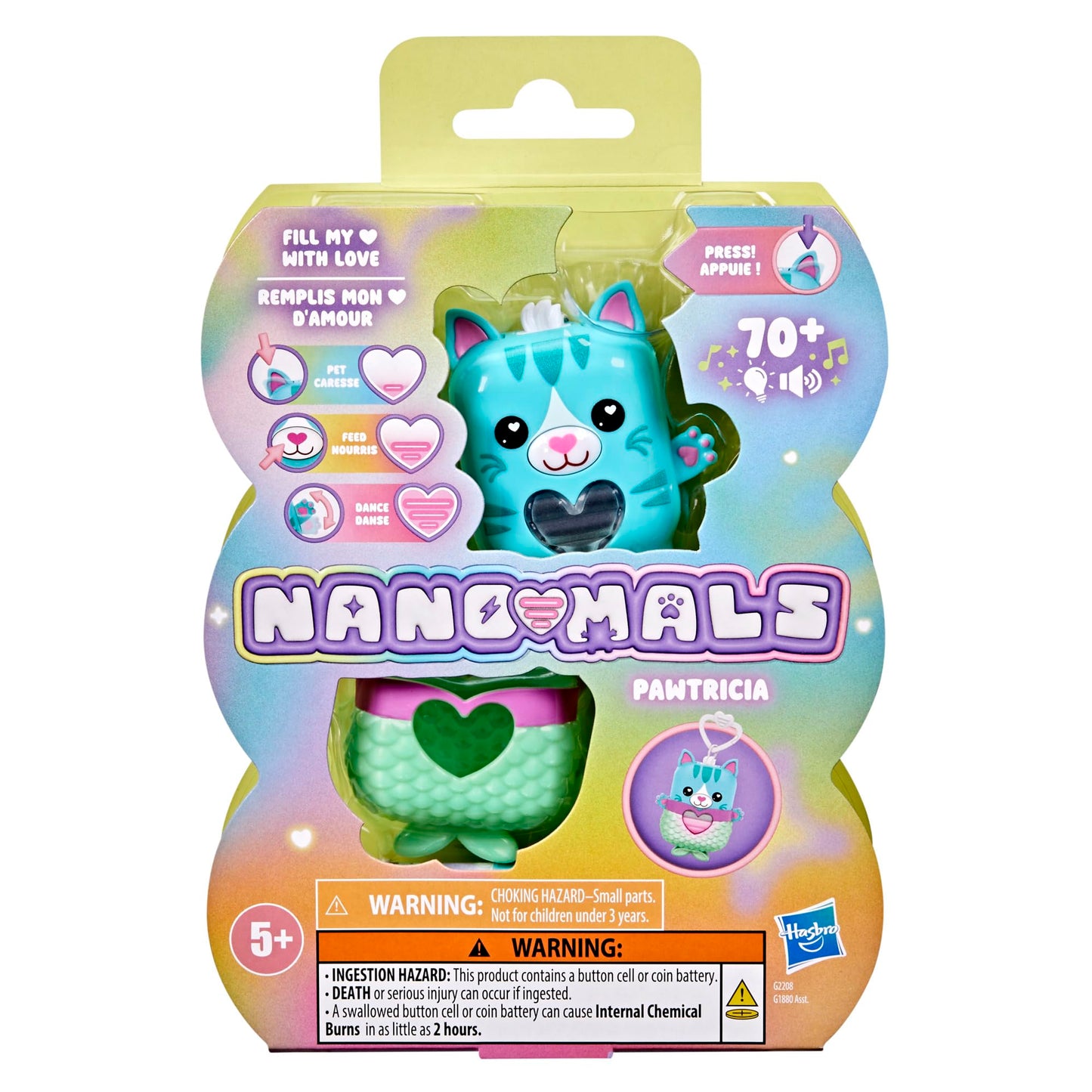 Nano-MALS Pawtricia interactive fidget toy for kids with attached backpack clip for portability