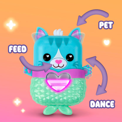 Blue Kitty electronic toy cat wearing its removable textured mermaid tail themed outfit accessory