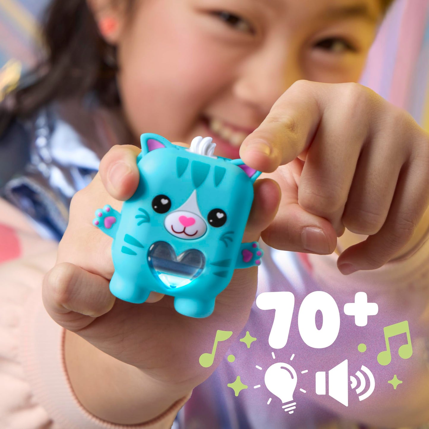 Close up of the ear clicking and mouth pressing interactive touch points on the Nano-MALS pet