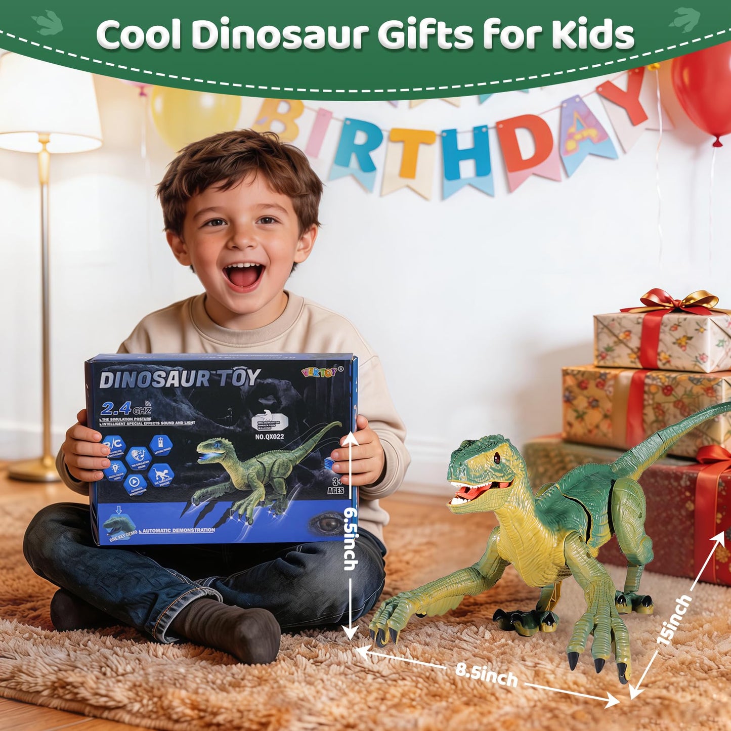 VERTOY robotic dinosaur toy with bone-shaped remote control unit on flat surface
