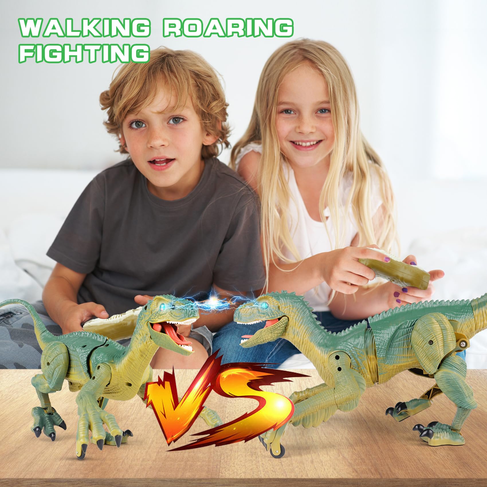 VERTOY buildable electronic dinosaur toy displaying flexible joints and moving tail