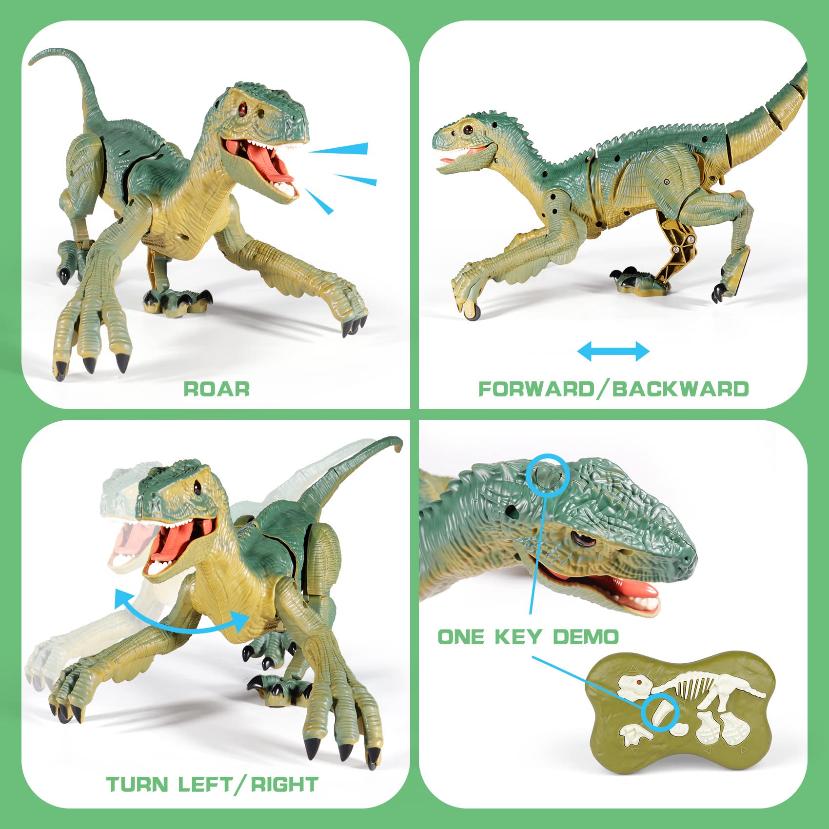 VERTOY interactive walking dinosaur showing illuminated mouth with built-in LED lights
